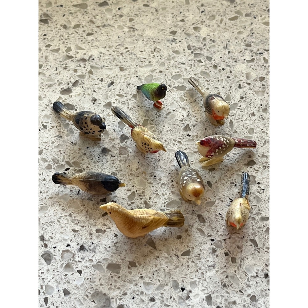 Vintage Miniature Plastic Bird Figurines Set of 8 Hand Painted Tiny Songbirds